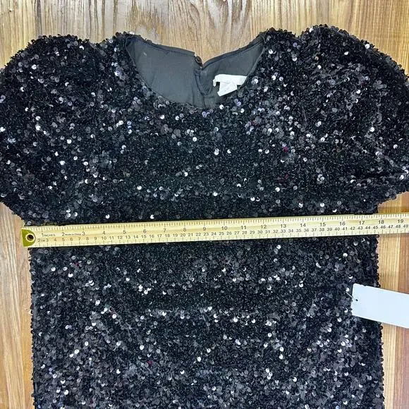 Black Sequin Long Sleeve Mini Dress XS Party Holiday NYE Cocktail Coquette - Picture 8 of 11